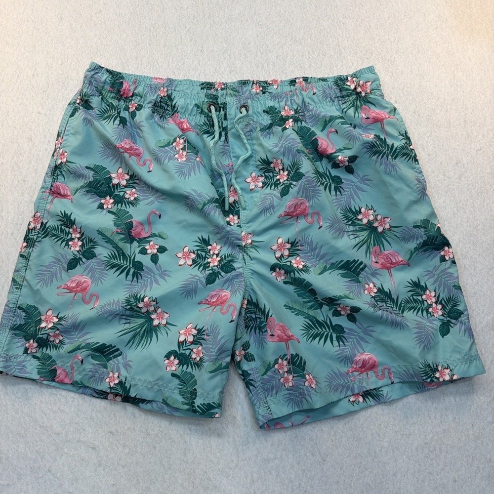 US Apparel Flamingo Palm Men's Swim Shorts Mesh Swimsuit Size 2XL ‎ 6" Inseam